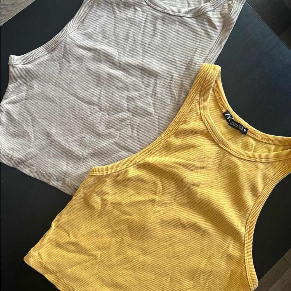 Zara Ribbed Tank Tops — Yellow and Beige Set
